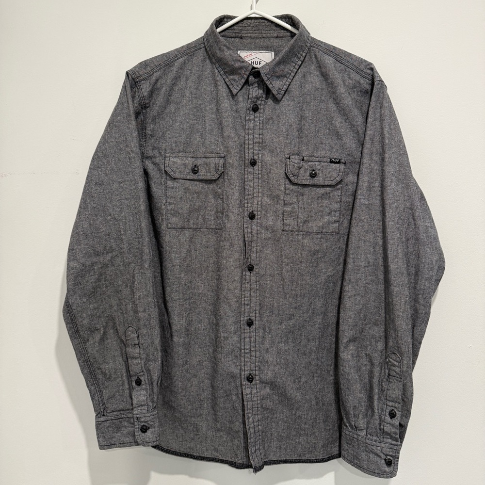 HUF skateboarding black chambray button down